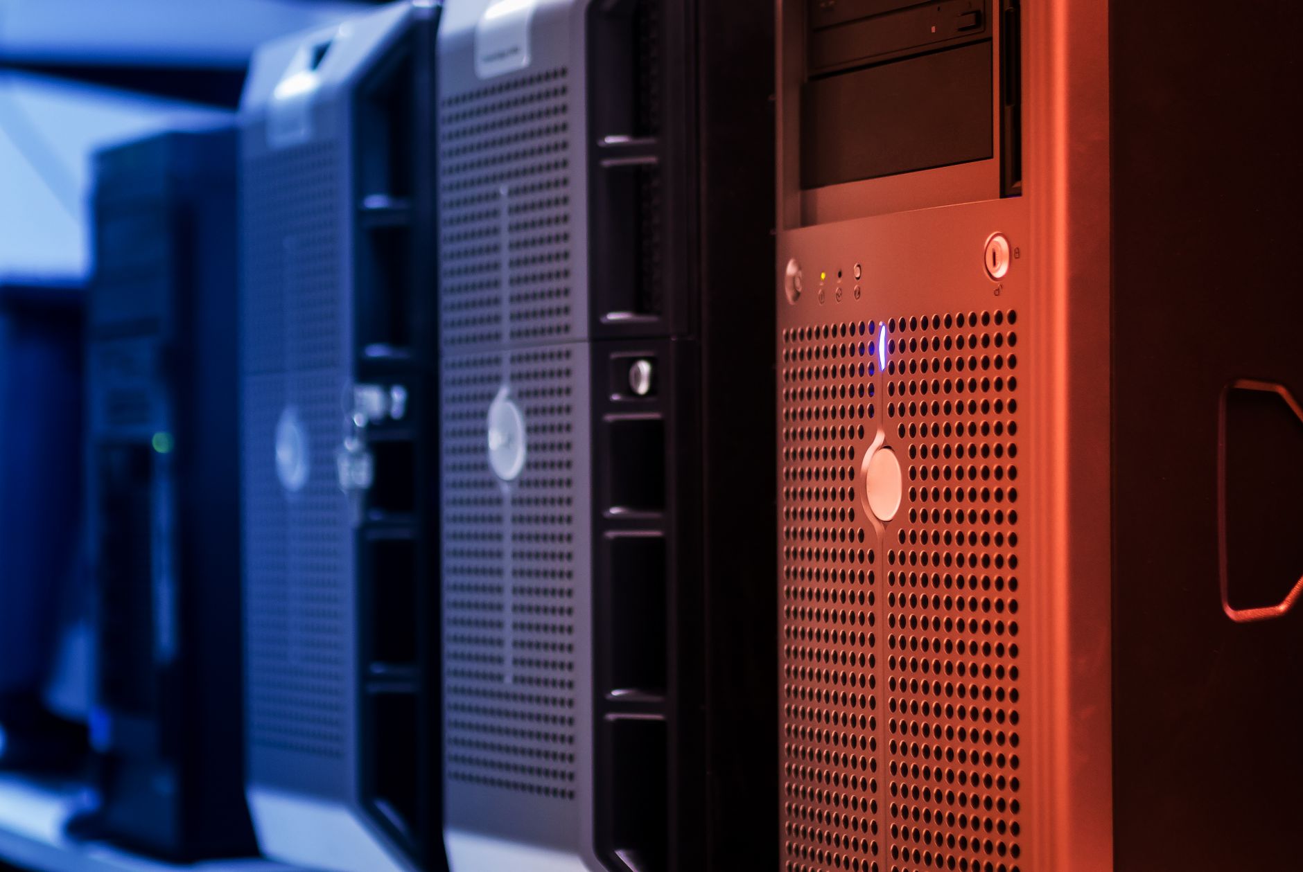 Rows of servers in a large data center